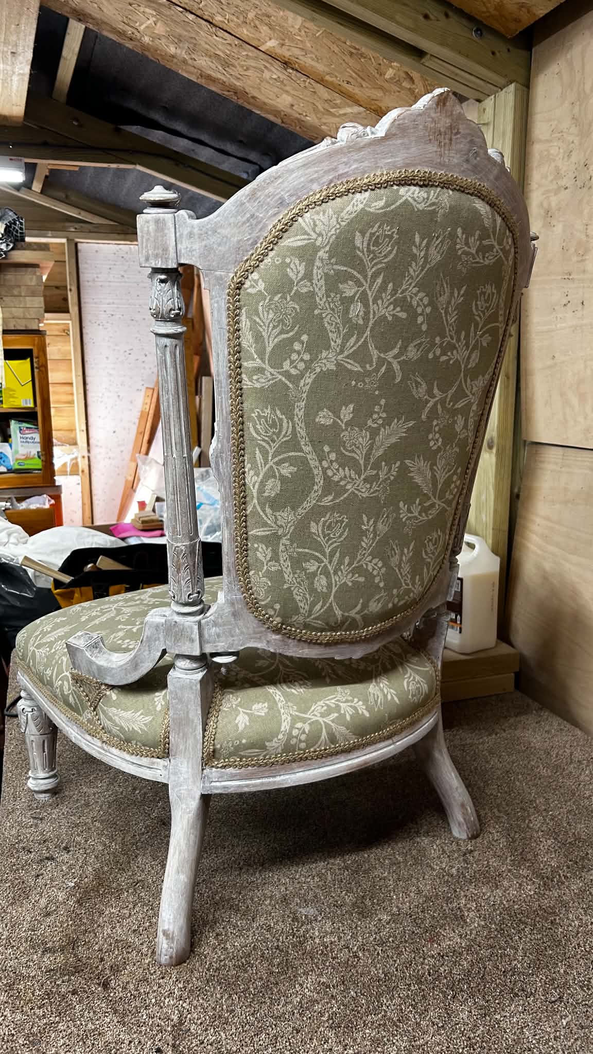 Antique Button-Back Chair – Green Upholstery