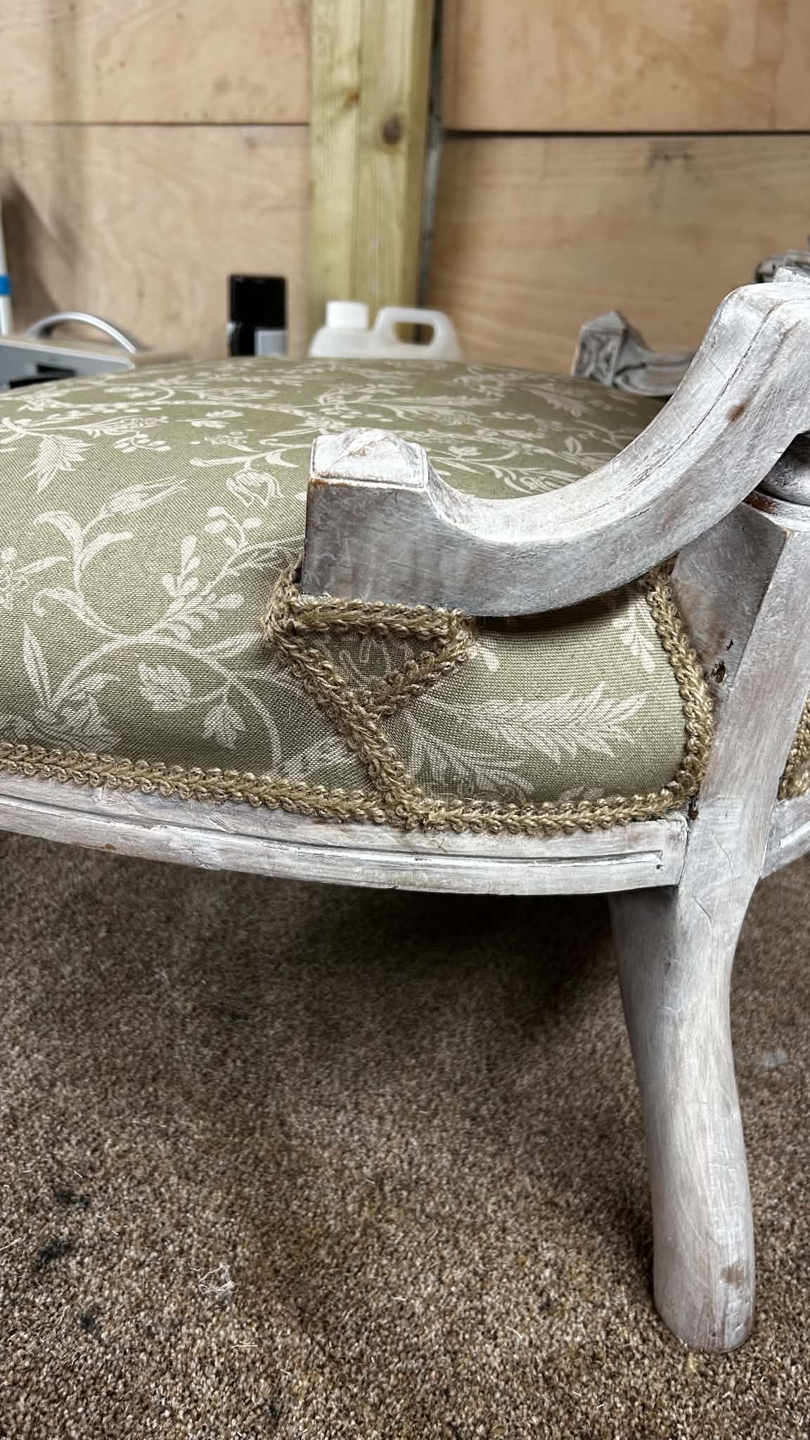 Antique Button-Back Chair – Green Upholstery